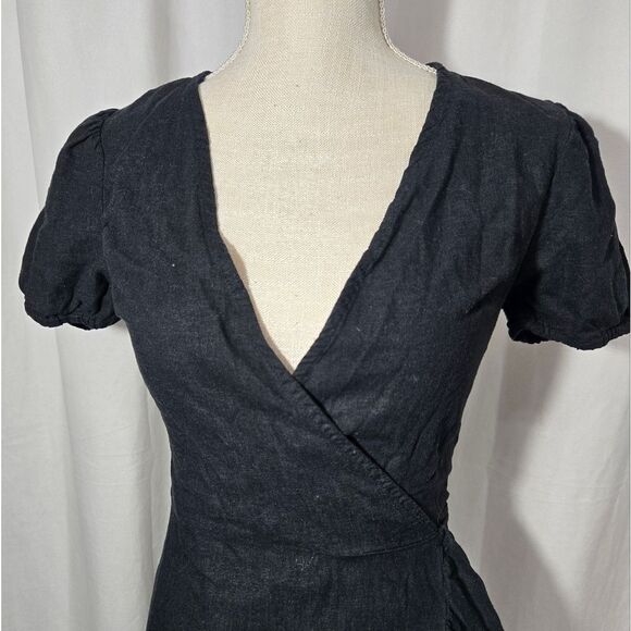 Culture Code Black Linen Wrap Dress Sz Small - Picture 3 of 6